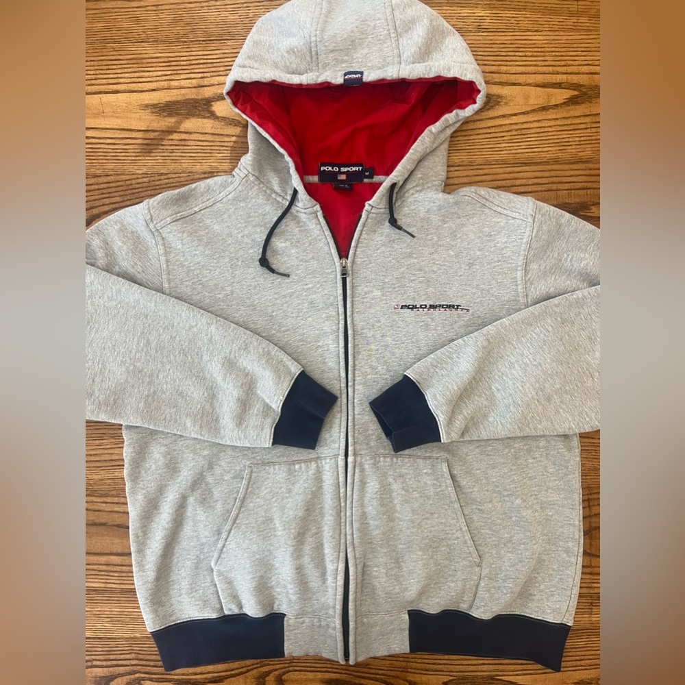 Vintage 90s Polo‎ Sport Chest Logo Full Zip Lined Hood Hoodie Sweatshirt
